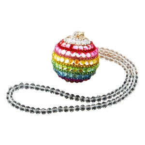 Sparkling iridescent rhinestone globe pendant on clear beaded car mirror hanging ornament
