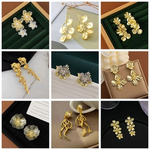 Flower Leaf Dangle Drop Earrings With 925 Sterling Silver Earring Post Alloy Rhinestone Faux Artificial Pearl Fashion Jewelry