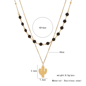 Detailed dimensions of the layered stainless steel necklace with cactus pendant