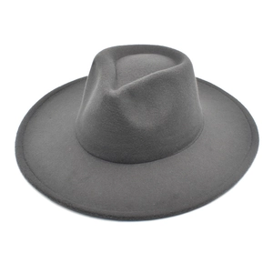 Classic dark grey wool felt fedora hat with wide brim and teardrop top for men and women