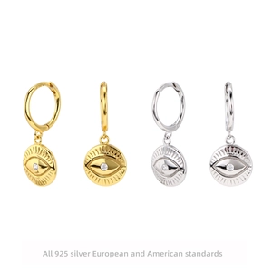 925 Sterling Silver Evil Eye Hoop Earrings Zirconia Pendant Minimalist Bohemian Jewelry For Women Daily Fashion Accessories Gift