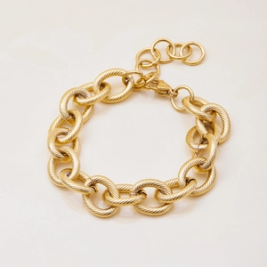 Vintage 18K gold plated stainless steel chunky cross chain bracelet with textured links