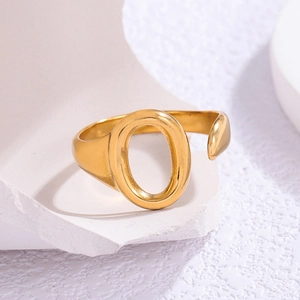 Minimalist gold plated stainless steel open ring with hollow oval geometric design
