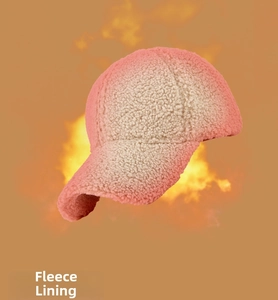 Detail view of the warm fleece lining inside the beige winter lambswool baseball cap
