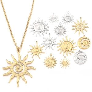 Gold and silver stainless steel sun and moon pendants set for DIY necklace jewelry