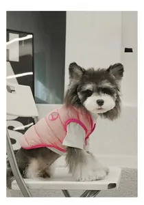 Detail of pink quilted dog vest with dual-side design and high-quality zipper closure