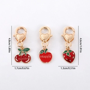 Zinc alloy fruit keychains with cherry, apple and strawberry charms and heart lobster clasps
