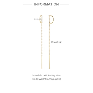Detail view of 925 silver gold tassel earrings showing 80mm length and 10mm hoop size