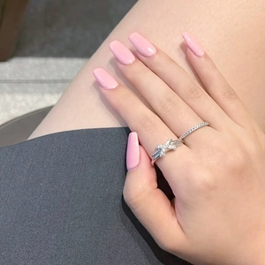 Press On Nails Pink Ballerina Long False Nails ABS Solid Color Wearable Detachable DIY Manicure For Women