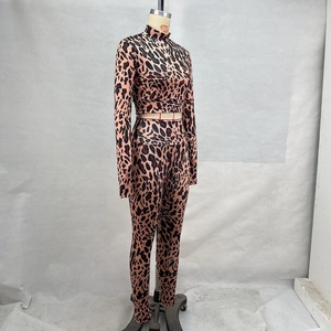 Side view of leopard print two-piece workout set with crop top and high-waisted leggings