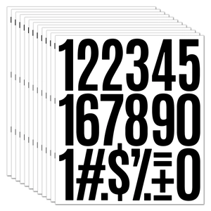 Macro shot of 3-inch waterproof black and white vinyl number and symbol stickers set
