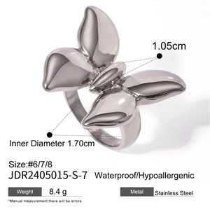 Waterproof silver butterfly ring in stainless steel for women with hypoallergenic finish