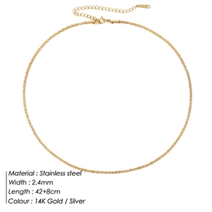 Minimalist 2.4mm sparkling stainless steel collar necklace in a bright silver finish