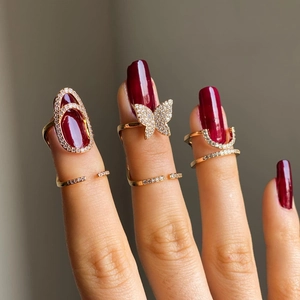 Golden butterfly and zircon nail rings set with crystal stones for women