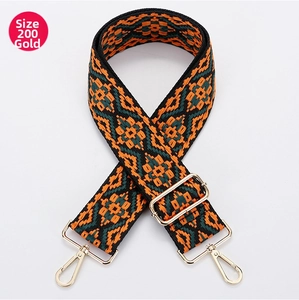 Detail of No. 200 adjustable canvas strap with ethnic pattern and gold metal hooks
