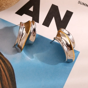 Elegant 18K gold plated stainless steel wave earrings with silver and gold two-tone finish