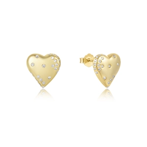 Detailed macro view of S925 sterling silver heart stud earrings with shiny cubic zirconia