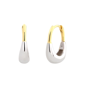 Orecchini a Cerchio Huggie a Forma di U in Argento Sterling 925 Oro Argento Bicolore Elegante Gioielli di Moda Minimalista per Donna