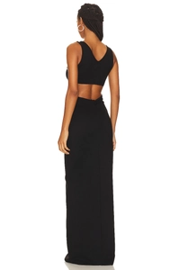 Sexy black sleeveless cutout maxi dress with rhinestones and side slit for women