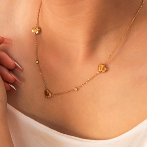 18k gold plated heart pendant necklace with shimmering cubic zirconia on model