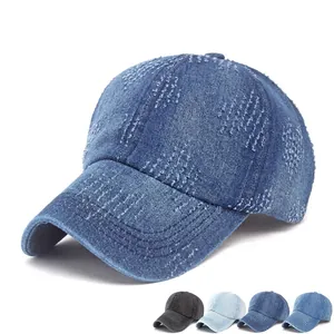 Verwaschene Denim-Baseballkappe im Vintage-Look mit Rissen in vier Farben