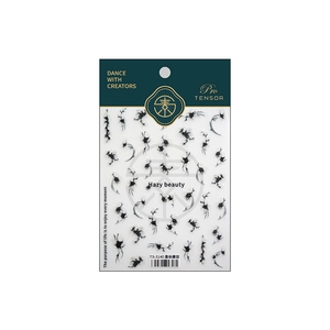 Ink wash style nail stickers TS-3140 with hazy black floral patterns and packaging