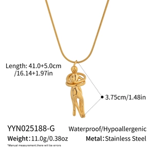 Detail showing dimensions and specifications for the gold hug pendant stainless steel necklace