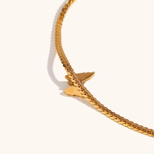 Golden butterfly choker necklace with flat NK chain made of polished stainless steel