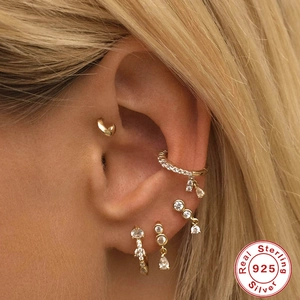 S925 sterling silver geometric cluster earrings with tassels and sparkling crystals
