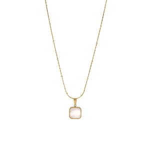 Collier en acier inoxydable plaqué or 14K avec pendentif carré en nacre pour femme