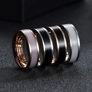 Minimalist 6mm titanium steel rings for couples in black, white, silver, and rose gold