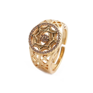 Heart Enamel Adjustable Open Ring Copper Zircon Gold Plated Hollow Star Mandala Fashion Jewelry For Women