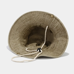 Retro wide brim denim sun hat with embroidery and adjustable chin strap for outdoors