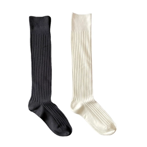 Japanese style ribbed knit over-the-knee long socks in black and off-white colors