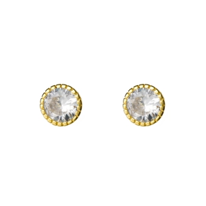 Elegant s925 silver round stud earrings with clear zircon and gold metal base