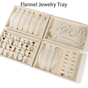 Velvet Jewelry Display Tray Organizer Stackable Cream Flannel Storage For Necklaces Rings Earrings Bracelets Accessories