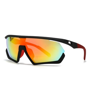 Retro oversized one-piece cycling sunglasses with orange gradient lens and black frame