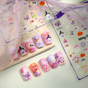 Halloween nail art sticker set featuring ghost and pumpkin designs for holiday manicure