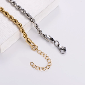 5mm 18k gold plated and silver stainless steel twist rope chain bracelets with lobster clasp