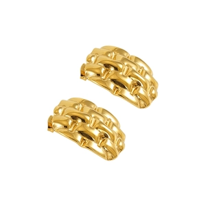 French style 18k gold plated stainless steel square earrings with woven chain texture