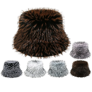 Women Faux Fox Fur Bucket Hat Thick Warm Gradient Plush Winter Fashion Trendy Pot Hat