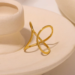 Minimalist geometric gold stainless steel ring with multi-layered wrap design