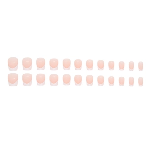 24pcs short square French tip press-on nails set with nude pink base and white arc design
