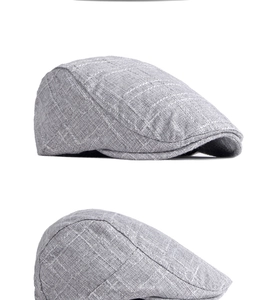Vue détaillée d'une casquette plate grise en texture lin avec tissage fin