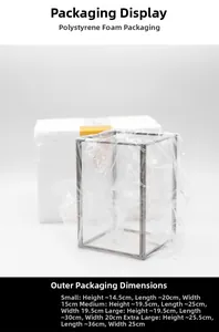 Size guide for minimalist gold glass storage boxes from small to extra large sizes