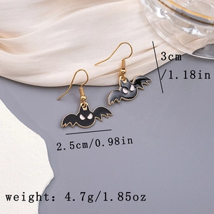 Detailed view of black bat drop earrings with dimensions of 3cm height and 2.5cm width