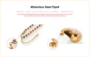 Detail of 18K gold plated stainless steel jewelry with cubic zirconia and pearls