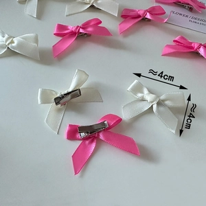 Sweet 4cm ballet style ribbon bow hair clips in pink and creamy white satin fabric