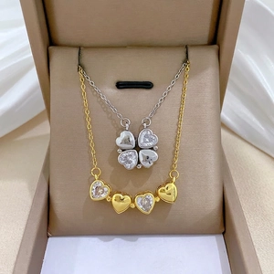 Collana Cuori Trifoglio Deformazione Magnetica Acciaio Inossidabile Rame Zircone Gioielli Eleganti Per Donne