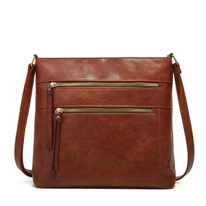 Retro PU Leather Crossbody Shoulder Bag Large Capacity Multi Zipper Pockets Simple Daily Travel Tote For Women